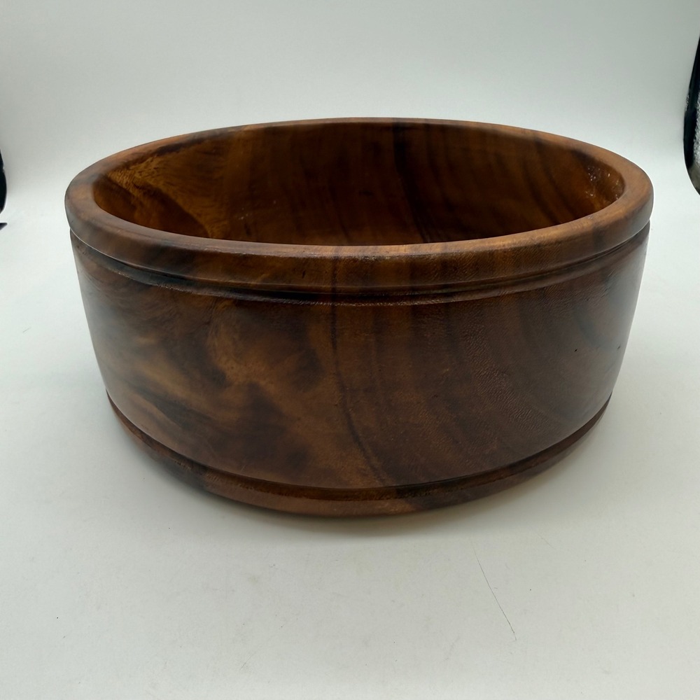 Vintage Handcrafted Solid Wood Serving Bowl Round Polished Brown Rustic Decor